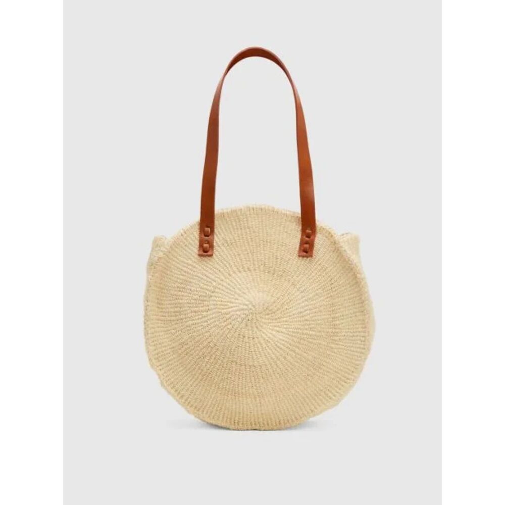 EILEEN FISHER Bamboula Woven Sisal Round Bag Natural Fiber Leather summer purse